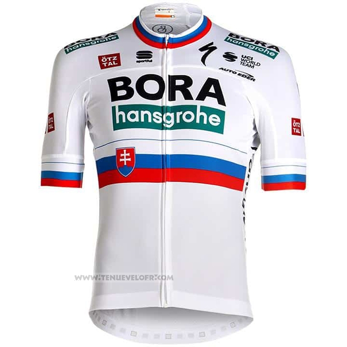 2021 Maillot Cyclisme Bora Champion Belgique Blanc Manches Courtes et Cuissard